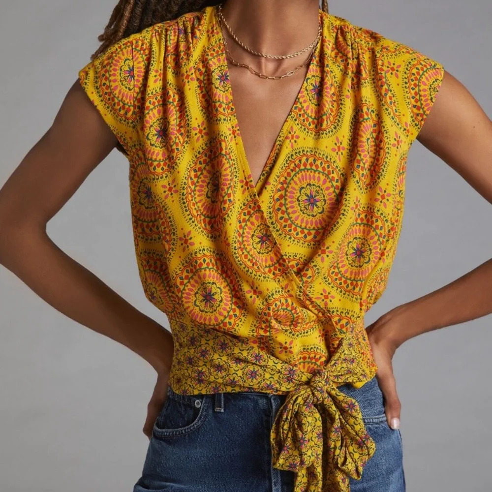 Anthropologie Maeve Marzia Wrap Blouse Size Large